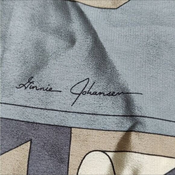 Silk Ginnie Johansen 80s Abstract Silk Scarf Musical 39" x 39" - Picture 5 of 7